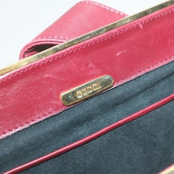 Gucci Dark Red Leather Two-Way Clutch W Gold Chain Strap - Picture 11 of 12